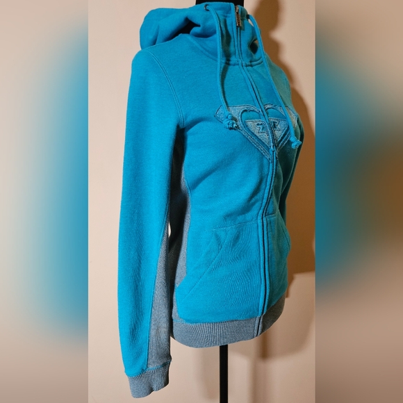 SOLD ROXY full zip misses teal blue grey sweatshirt hoodie 2000's Y2K surf - Picture 7 of 8